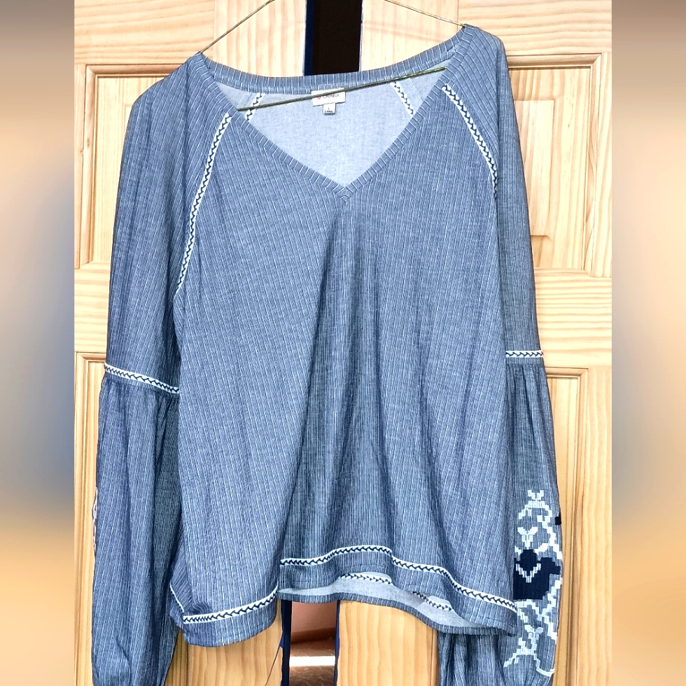 Bohemian Top Blouse Shirt Ladies Large L Lg Daniel Cremieux Gorgeous Embroidery